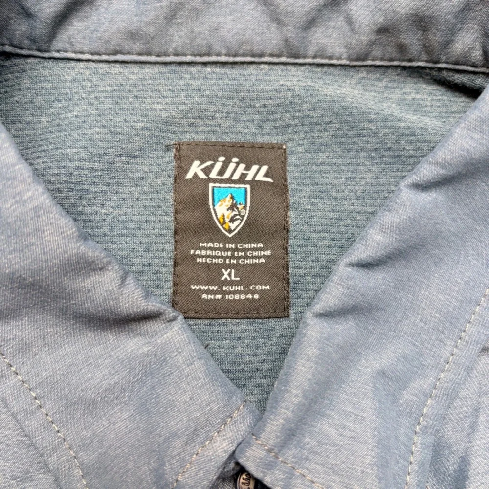 Kuhl Mens XL Blue Short Sleeve Button Down Shirt Silver Oak Hiking Technical